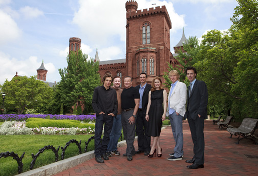 The Cast of Night at the Museum 2 outside the Smithsonian Castle