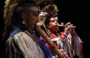 Members of the Kevin Locke Native Dance Ensemble in performance