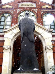 Baird's statue might appreciate a little protection from the elements. Bronze can get mighty cold in winter.