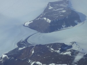 An aerial shot of a glacier en route to the South Pole.