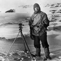 Capt. Robert Falcon Scott, R.N., prepares to make a scientific measurement on his 1911-1912 Antarctic expedition. (Corbis photo)