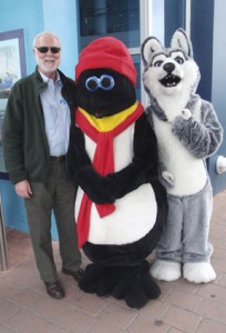 Wayne Clough (left) and some friends from the education center at the International Antarctic Centre in Christchurch.