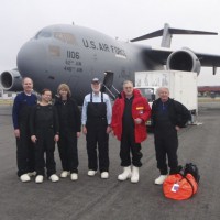 Preparing to depart from New Zealand, from left, Tom Peterson, National Science Foundation; Steve Koonin, Department of Energy; Kristina Johnson, DOE; Wayne Clough; Ardent Bement, NSF; and Karl Erb, NSF.