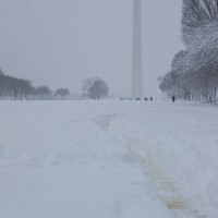 washington monument in snow