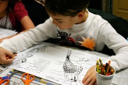 Class begins with a bird-anatomy coloring project. (Photo by Kirsten Bauer) 