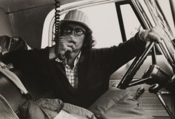 Christo on the intercom in cab of truck, mid-August, 1976. Christo and Jeanne-Claude Running Fence, Sonoma and Marin Counties, California 1972-1976. ©Christo (Photo by WOlfgang Volz)