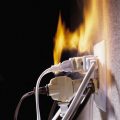 outlet on fire stock image