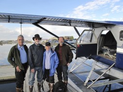 From left, Bill Fitzhugh, Wayne Clough, Anne Clough and Aron Crowell prepare to depart for Northwestern Fjord.