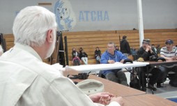 Wayne Clough listens attentively as members of the Gambell community describe how climate change is affecting their traditional culture.