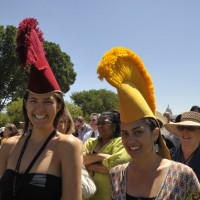 Sarah Nolan, left, and Amanda Williams of the Freer and Sackler Galleries are quite fetching in their...sun hats?