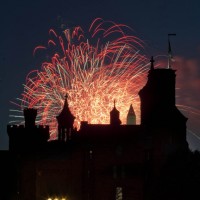 Fireworks behind castle