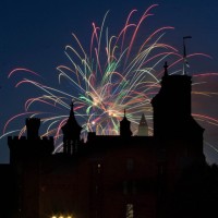 Fireworks behind castle