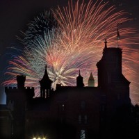 Fireworks behind castle