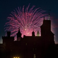 Fireworks behind castle