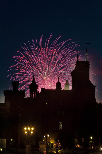 Fireworks behind castle