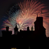 Fireworks behind castle