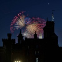 Fireworks behind castle