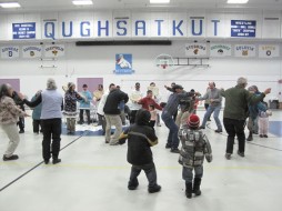 As the audience joins the dancers, Aron Crowell (right, gray shirt) and Bill Fitzhugh (back to camera, green shirt) can be seen dancing an enthusiastic version of "The Iceberg Bump."