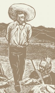 Illustration from the 1947 publication "Estampas de la Revolución Mexicana," a portfolio of 85 woodcut illustrations by various Mexican artists depicting scenes of the Mexican Revolution, held in the Marta Adams papers (1929–1991) at the Smithsonian’s Archives of American Art.