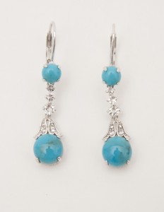 Sterling sliver, turquoise and white topaz lever back earrings, inspired by/adapted from the Smithsonian’s Empress Marie Louise diadem. (Photo courtesy of QVC)