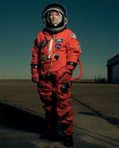 Eileen Collins, photograph by Annie Leibovitz, 1999. Annie Leibovitz photographed Eileen Collins at NASA's Johnson Space Center in Houston, Texas, during training. Collins was the first female pilot (Discovery, 1995) and first female commander (Columbia, 1999) of a space shuttle mission. (Courtesy NASA Art Program)