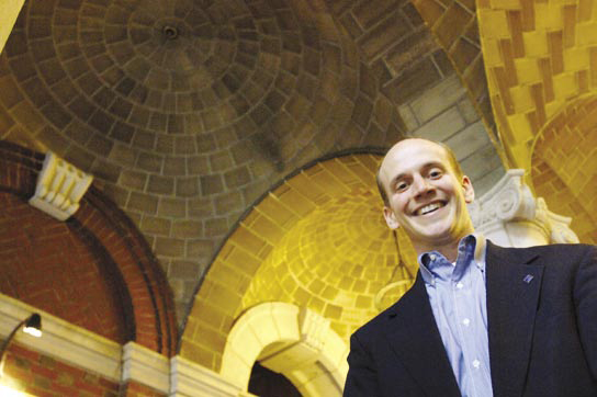 ochsendorf_big-(1) John Ochsendorf under a Spanish tile vault on the MIT campus, built in 1901 by Rafael Guastavino. (Photo Credit: Donna Coveney/MIT)