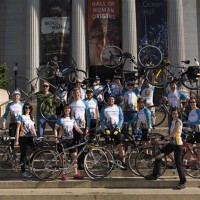 Now: Smithsonian staff gather in front of the National Museum of Natural History to celebrate “Ride Your Bike to Work Day” in May 2011. (Photo by Donald Hurlbert, Smithsonian Institution)