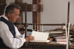 Recreation of a Colonial bookbinder from the Smithsonian Channel documentary. (Photo by Korin Anderson)
