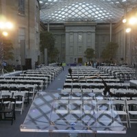 Awaiting the first arrivals to the Kogod Courtyard.