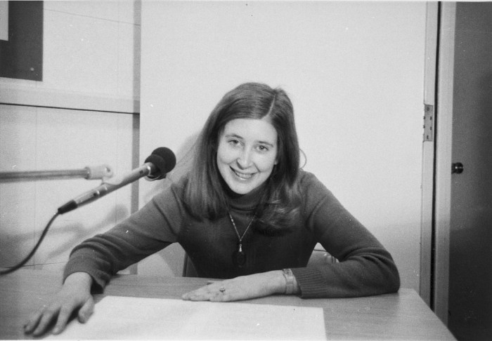 Ann Carroll, "The voice of Radio Smithsonian." (Photo by Lawrence Kline, as featured in the Torch, November 1978))