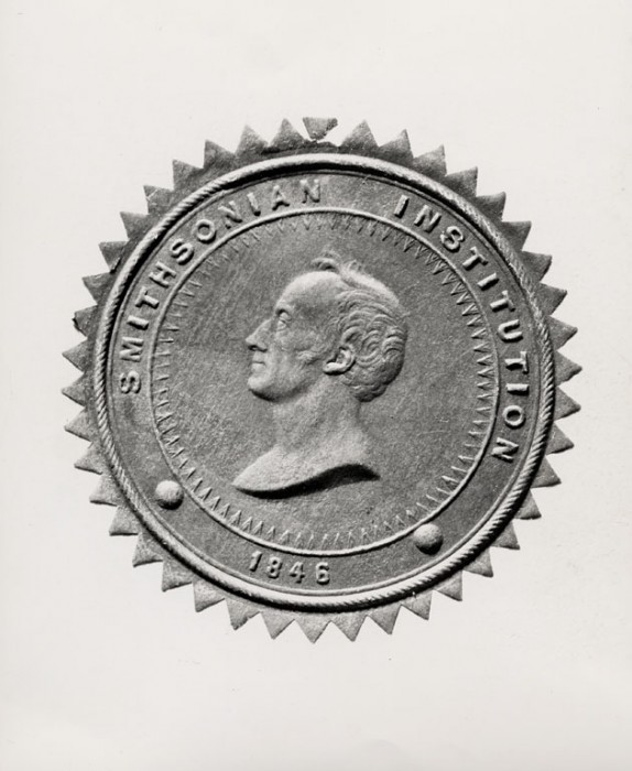 The first Smithsonian seal, c. 1847 or later, created by Edward Stabler (1794 - 1883)