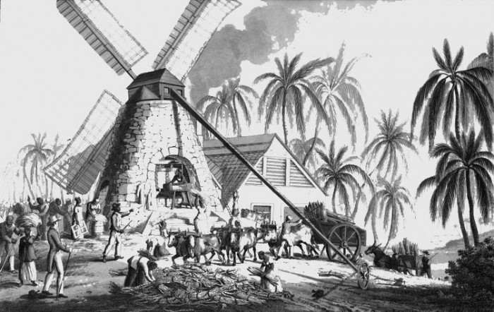 A sugar mill in St. Croix, U.S. Virgin Islands, pre-1900 via Wikimedia Commons.