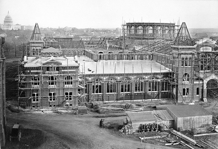The United States National Museum Building, under construction in 1879
