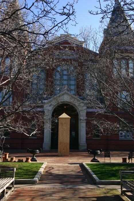 In preparation for the renovation of the Arts & Industries Building in 2009, "Baird in the Box" served to protect the statue from possible damage.(Photo by John Barrat)