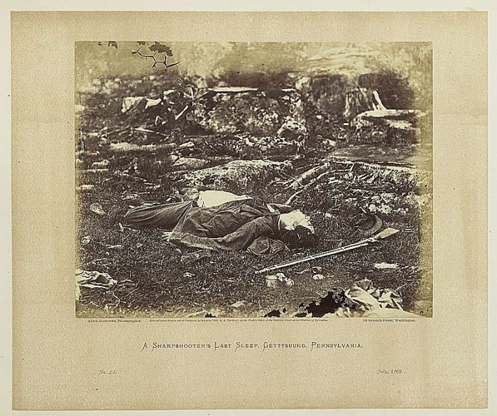 "A Sharpshooter's Last Sleep," Gettysburg, Pennsylvania, from "Gardner's Photographic Sketchbook of the War."