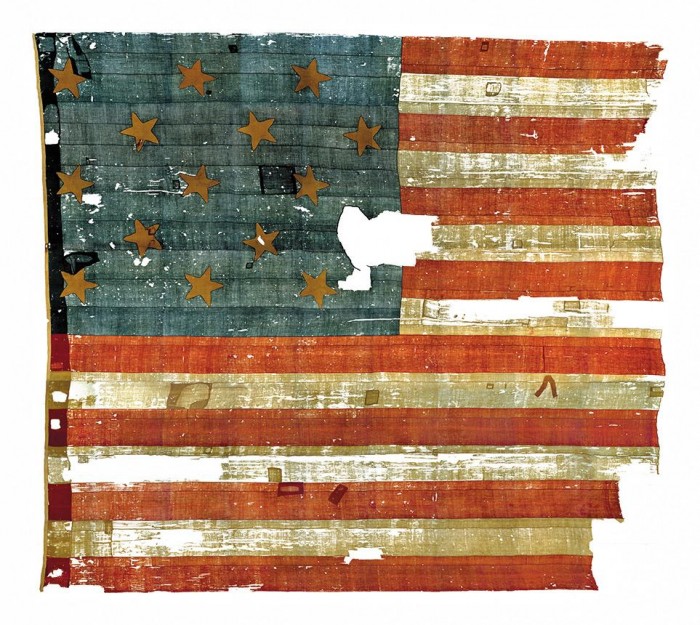 Baltimore seamstress Mary Pickersgill made the giant flag that flew over Fort McHenry during the War of 1812, but Francis Scott Key made it famous, composing, on the morning of September 14, 1814, the lyrics that became the national anthem. Although Key’s words—some lifted from a poem he’d written in 1805—exalted American patriotism, they were set to a tune from the mother country: “To Anacreon in Heaven,” a popular English drinking song. (Photo by Hugh Talman, National Museum of American History) Read more: http://www.smithsonianmag.com/history-archaeology/101-Objects-that-Made-America-228072031.html#ixzz2jOs547Ic Follow us: @SmithsonianMag on Twitter