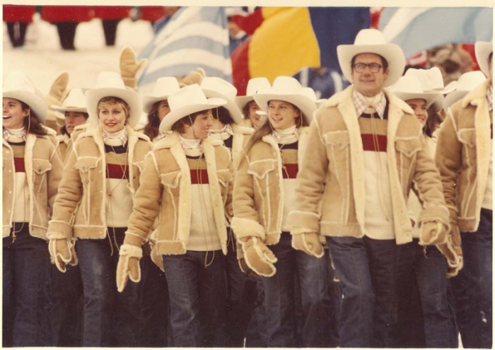 Levi Strauss designed these outfits for the athletes during the opening ceremonies of the 1980 Winter Olympic Games in Lake Placid