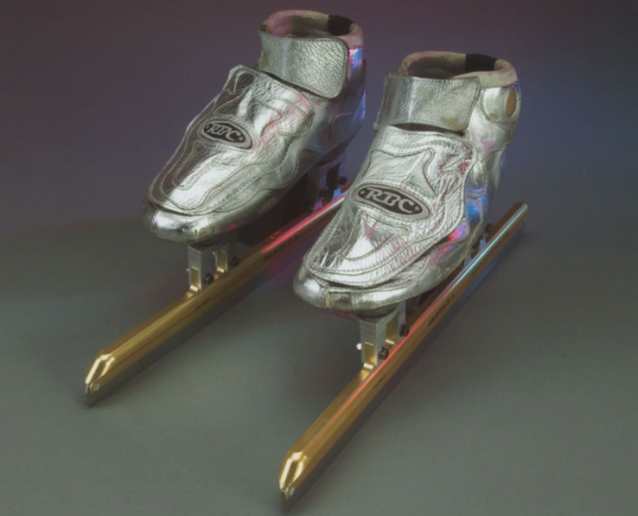 Apolo Anton Ohno's short track speed skates used in the 2002 Winter Olympic Games in Salt Lake City