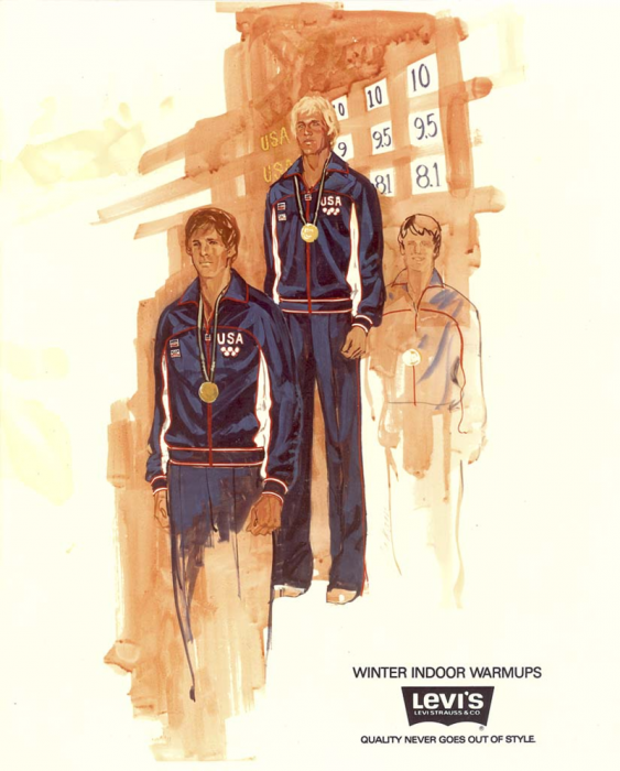 Sketch for the warm-up suits that were worn by the Olympic athletes while on the medal stand during the 1980 Lake Placid Games