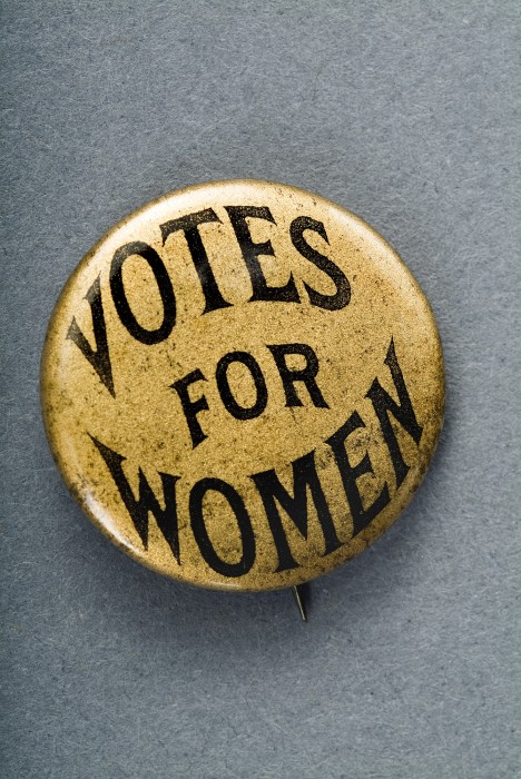 A woman suffrage button in the collection of the American History Museum.