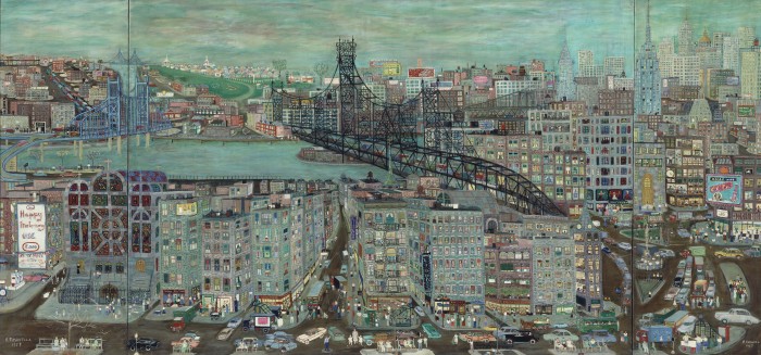 Ralph Fasanella, New York City, 1957, oil on canvas, Nicholas and Shelley Schorsch, image courtesy Estate of Ralph Fasanella. © 1957, Estate of Ralph Fasanella