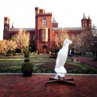 The Great auk awaits installation in the Enid A. Haupt Garden March 27. (Photo by Jessica Sadeq)