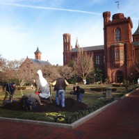 The great auk is installed in the parterre of the Enid A. Haupt Garden March 27. (Photo by Jessica Sadeq)