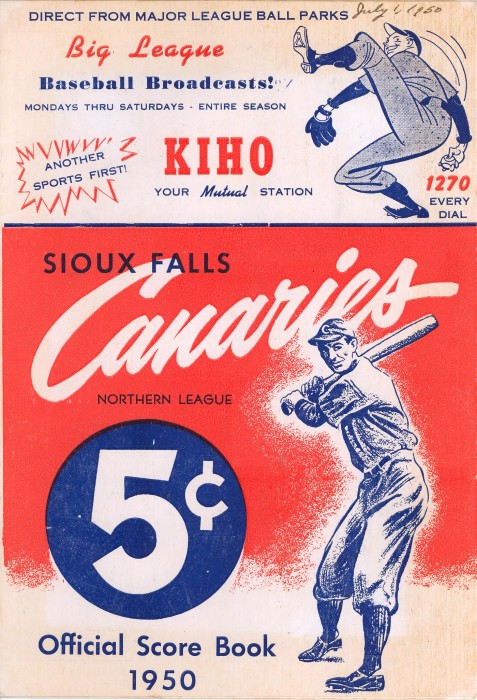 Sioux Falls Canaries Score Book, 1950. (Photo courtesy of the South Dakota Historical Society)