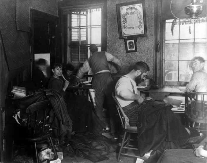 Workers in a sweatshop in Ludlow Street Tenement, New York City, 1889. (Photo by Jacob Riis via Library of Congress Prints and Photographs Division)