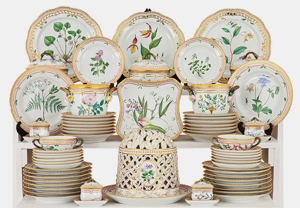 A 101-piece servuce for 12 of Flora Danica was priced at almost U.S. $170,000 by M.S.Dau Antiques (not includig the ice cream dome.)