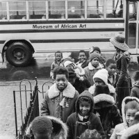 Schoolchildren visit the African Art Museum on Capitol Hill. (Eliot Elisofon Photographic Archives, National Museum of African Art, Smithsonian Institution)