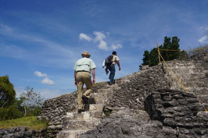 Many structures, including these steps, replaced earlier versions as generations of kings added their own contributions to Xunantunich. (Photo by John Gibbons)