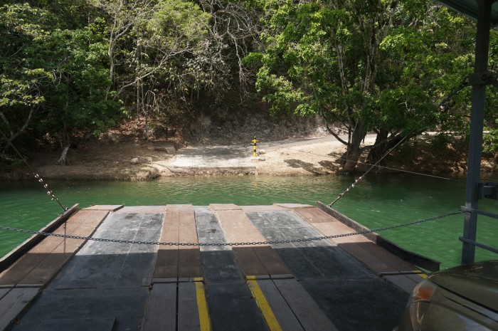 An old-fashioned, hand cranked ferry takes us across the Mopan River to Xunantunich. (Photo by John Gibbons) 