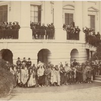 Delegation posing with President Andrew Johnson on the steps of the White House, 1867. Representatives of the Yankton, Santee, and Upper Missouri Sioux, Sac and Fox, Ojibwa, Ottawa, Kickapoo and Miami Nations. (Photo by Alexander Gardner)